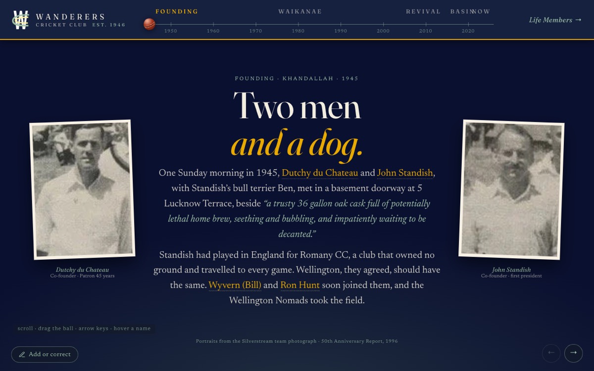 The Wanderers Cricket Club 80th anniversary site